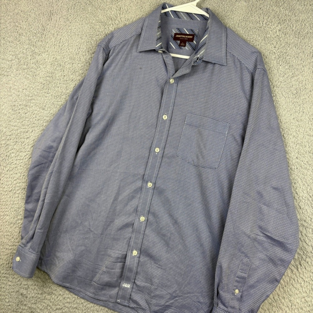 Johnston Murphy Shirt Mens Large Blue Chevron Texture Long Sleeve Button Up